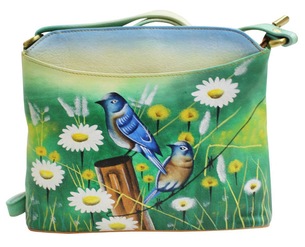 Painted Leather Blue Bird Purse