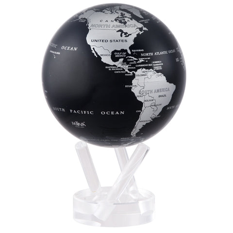 MOVA Floating Globe - Silver & Black Metallic Map