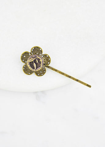 Brass Antique Button Flower Hairpin
