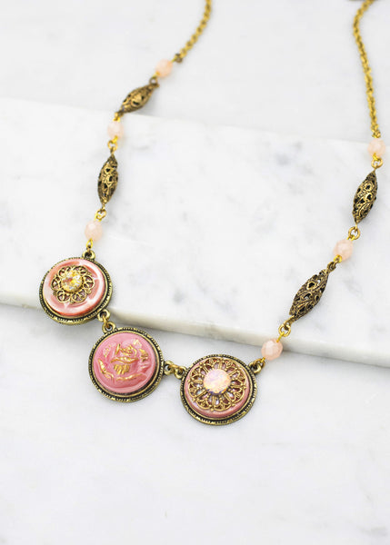 Pretty In Pink Vintage Button Necklace