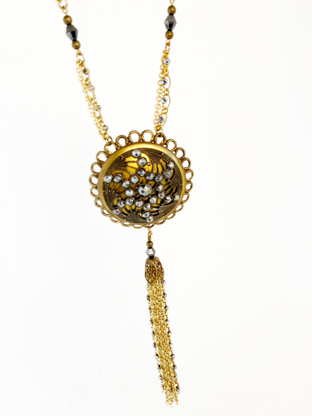 Cut Steel Necklace - Large Gold Button