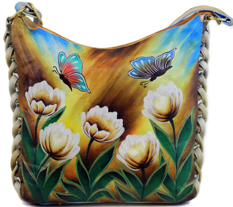 Painted Leather Braided Butterfly Purse