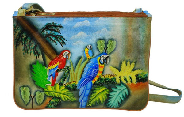 Painted Leather Parrot Purse